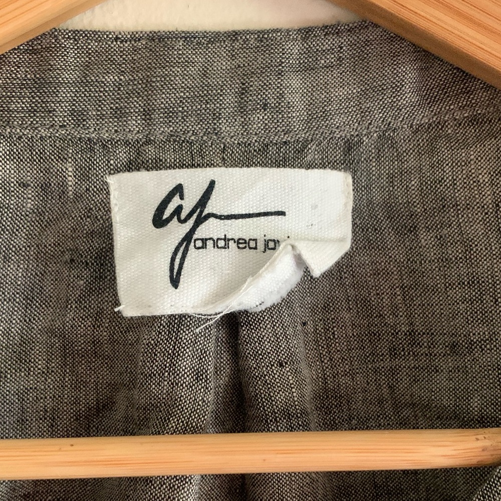 Andrea Jovine Linen Black Cream Pocket Blouse Size Large - Picture 11 of 12